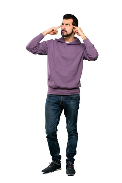 Ganzkörperaufnahme Eines Gutaussehenden Mannes Mit Sweatshirt Der Zweifel Hat Und — Stockfoto