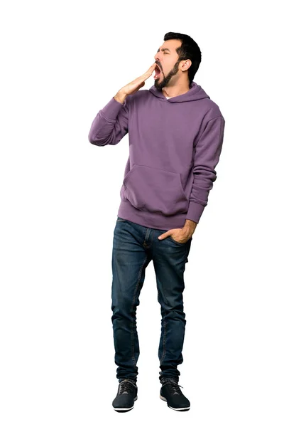 Foto Cuerpo Entero Del Hombre Guapo Con Sudadera Bostezando Cubriendo — Foto de Stock