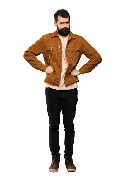 Hombre Guapo Con Barba Enojado Sobre Fondo Blanco Aislado — Foto de Stock