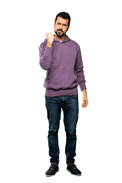 Full Length Shot Handsome Man Sweatshirt Angry Gesture Isolated White — Stock Photo, Image