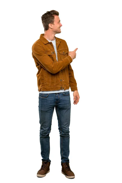 Blonde Handsome Man Pointing Back — Stock Photo, Image