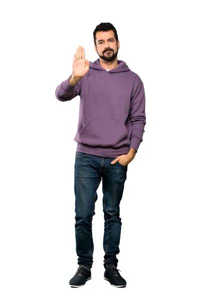 Sweatshirt Ile Yakışıklı Adam Tam Uzunlukta Çekim Izole Beyaz Arka — Stok fotoğraf