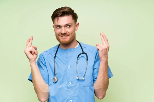 Surgeon Doctor Man Fingers Crossing — Stock Photo, Image