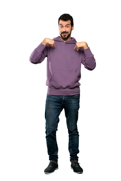 Ful Längds Skott Handsome Man Med Sweatshirt Med Överraskning Ansikts — Stockfoto