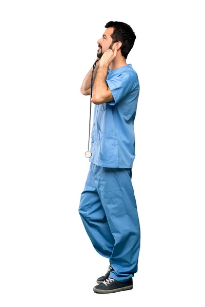 Full Length Schot Van Chirurg Dokter Man Geïsoleerde Witte Achtergrond — Stockfoto