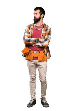 İzole beyaz arka plan üzerinde yüz ifade karıştırır ile zanaatkarlar adam