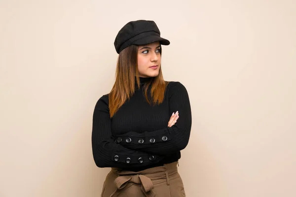 Mode Kvinna Med Hatt Porträtt — Stockfoto