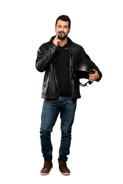 Full Length Shot Biker Man Looking Front Isolated White Background — Stock Photo, Image