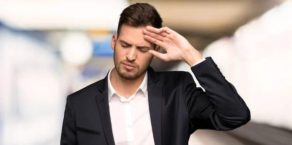 Handsome Business Man Tired Sick Expression Indoors — Stock Photo, Image