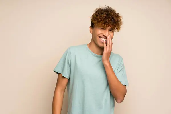 African American Man Green Shirt Smiling Lot — Stock Photo, Image