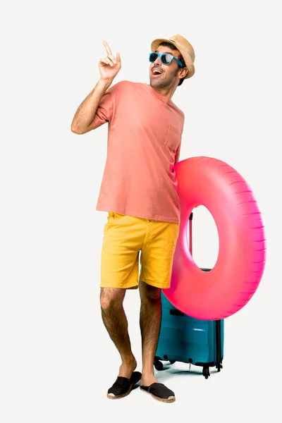 Full body of Man with hat and sunglasses on his summer vacation Royalty Free Stock Photos