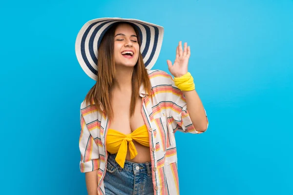 Junge Frau Bikini Den Sommerferien Hat Etwas Erkannt Und Die — Stockfoto