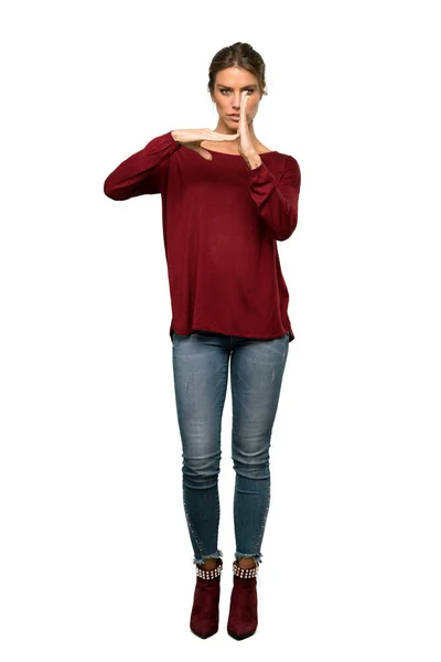 Full Length Shot Blonde Woman Making Time Out Gesture Isolated — Stock Photo, Image