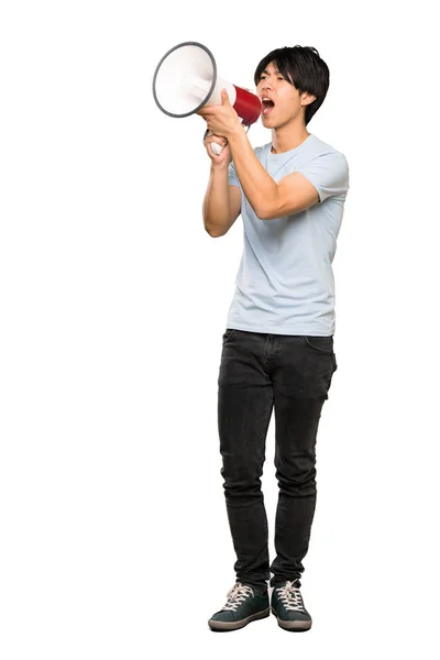 Een Volledige Shot Van Een Aziatische Man Met Blauw Shirt — Stockfoto