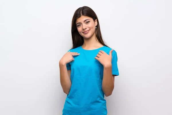 蓝色衬衫与惊喜面部表情的少女 — 图库照片