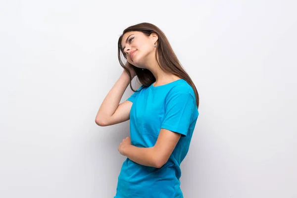 Teenager Girl Blue Shirt Thinking Idea — Stock Photo, Image