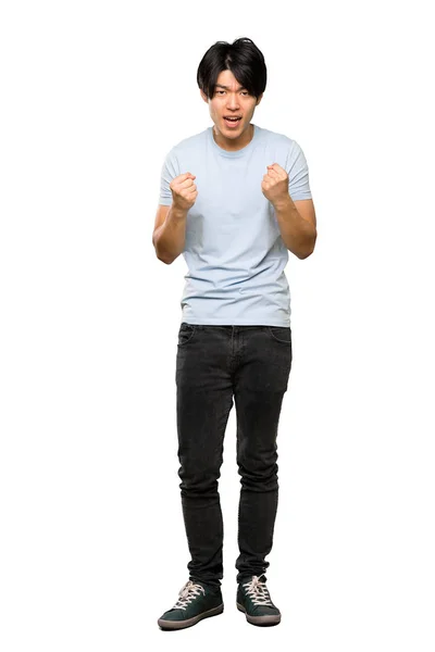 Full Length Shot Asian Man Blue Shirt Frustrated Bad Situation — Stock Photo, Image