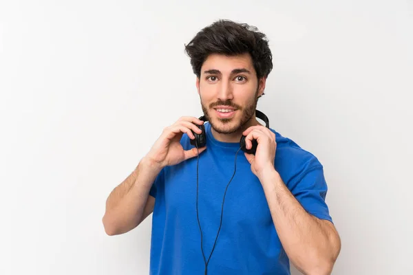 Stilig Man Lyssnar Musik Med Hörlurar — Stockfoto