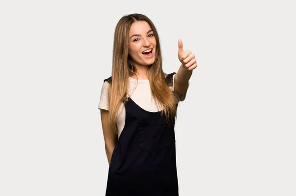 Young Pretty Woman Giving Thumbs Gesture Because Something Good Has — Stock Photo, Image