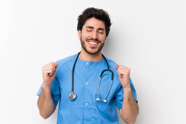 Surgeon Doctor Man Isolated White Wall Laughing — Stock Photo, Image