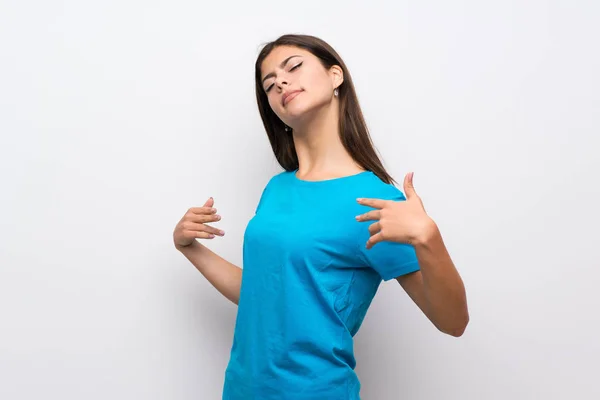 Teenager Girl Blue Shirt Proud Self Satisfied — Stock Photo, Image