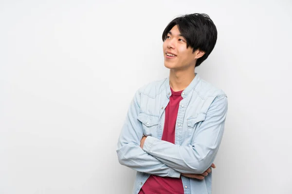 Asiático Hombre Aislado Blanco Fondo Feliz Sonriente — Foto de Stock