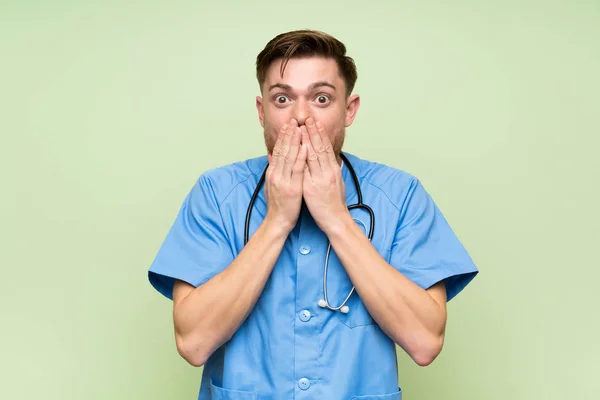 Cirurgião Médico Homem Com Expressão Facial Surpresa — Fotografia de Stock