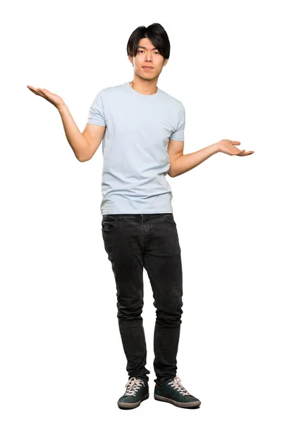 Eine Ganzkörperaufnahme Eines Asiatischen Mannes Mit Blauem Hemd Der Unglücklich — Stockfoto
