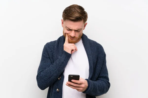 Redhead man with mobile — Stock Photo, Image