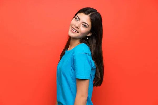 Κορίτσι Έφηβος Μπλε Πουκάμισο Γέλιο — Φωτογραφία Αρχείου