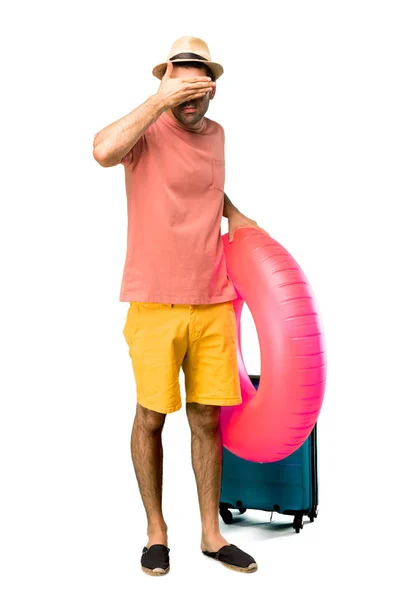 Full Body Man Hat Sunglasses His Summer Vacation Covering Eyes — Φωτογραφία Αρχείου