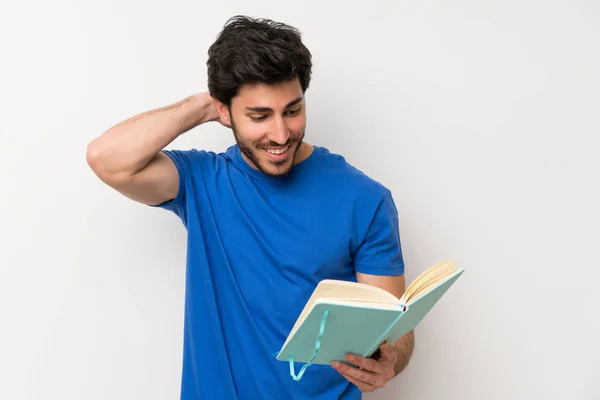 Tampan Pria Memegang Dan Membaca Buku — Stok Foto
