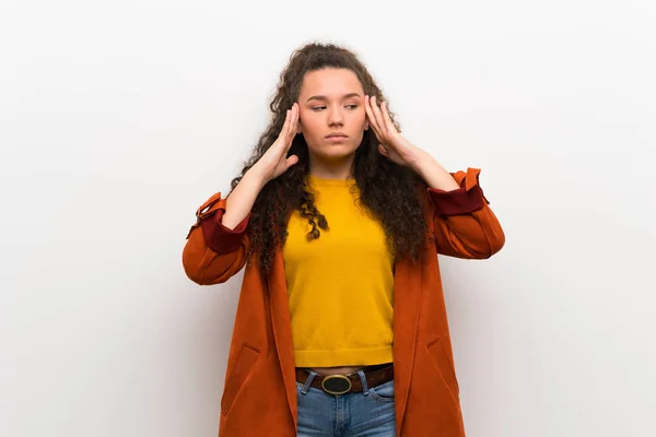 Adolescente Avec Manteau Avec Mal Tête — Photo