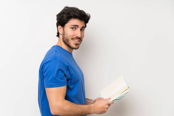 Bonito Homem Segurando Lendo Livro — Fotografia de Stock