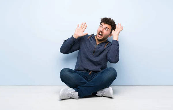 Young Man Sitting Floor Nervous Scared — Stock Photo, Image