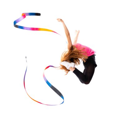 Izole beyaz arka plan atlama üzerinde Genç dans kız