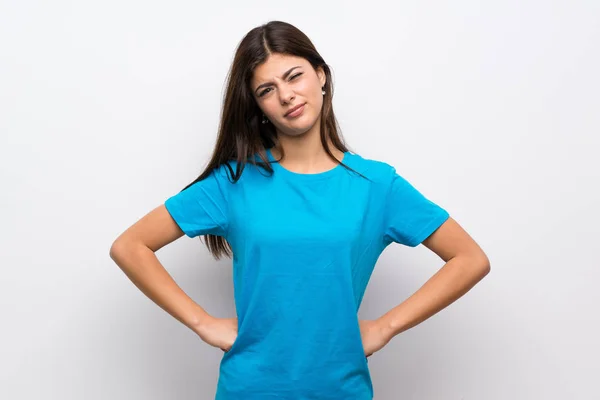 Adolescente Avec Chemise Bleue Colère — Photo