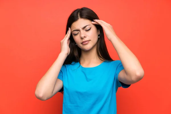 Chica Adolescente Con Camisa Azul Infeliz Frustrado Con Algo Expresión — Foto de Stock