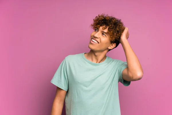 Young African American Man Isolated Purple Wall Laughing — Stock Photo, Image