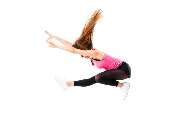 Young Dance Girl Isolated White Background Jumping — Stock Photo, Image