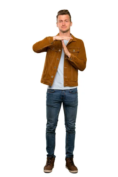 Blonde Handsome Man Making Time Out Gesture — Stock Photo, Image