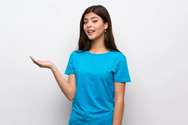 Teenager Girl Blue Shirt Making Doubts Gesture — Stock Photo, Image