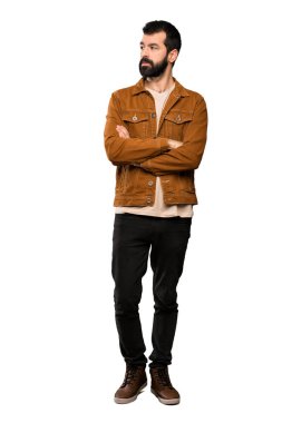 Sakal portre izole beyaz arka plan üzerinde olan yakışıklı adam