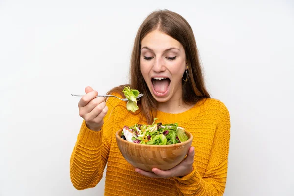 Jovem Com Cabelo Comprido Com Salada — Fotografia de Stock