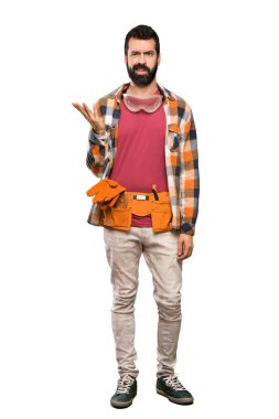 Esnaf yapmak şüphe jest izole beyaz arka plan üzerinde dostum.