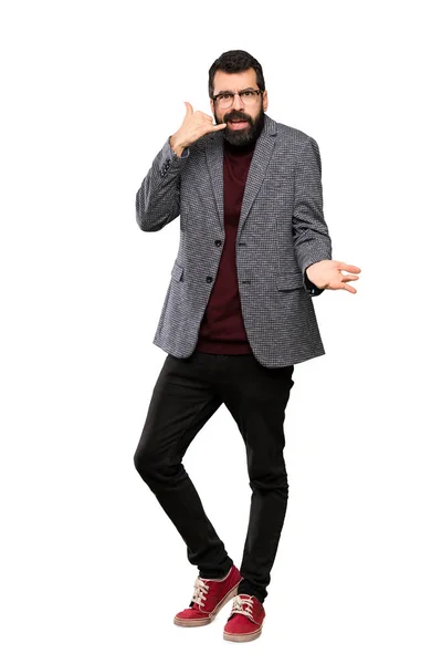 Hombre Guapo Con Gafas Haciendo Gesto Teléfono Dudando Sobre Fondo —  Fotos de Stock