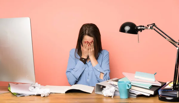 Young Student Girl Tired Sick Expression — 스톡 사진