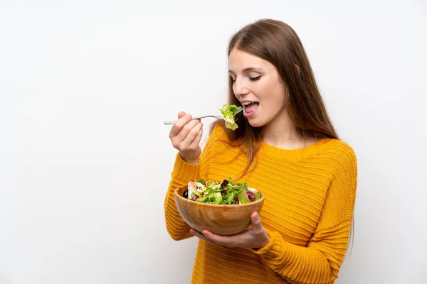 Junge Frau Mit Langen Haaren Mit Salat — Stockfoto