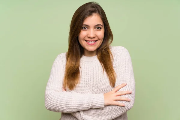 Young Girl White Sweater Laughing — Stock Photo, Image