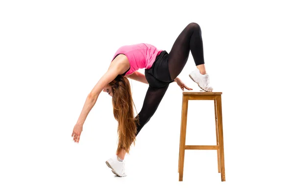 Joven Danza Chica Sobre Aislado Blanco Fondo Estiramiento —  Fotos de Stock